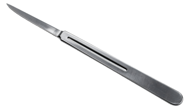 surgical scalpel blade handle made of stainless steel for precision medical procedures and detachable blade insertion on isolated background
