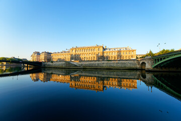 The Île de la Cité  between the Arcole bridge and Notre-Dame bridge in Paris city