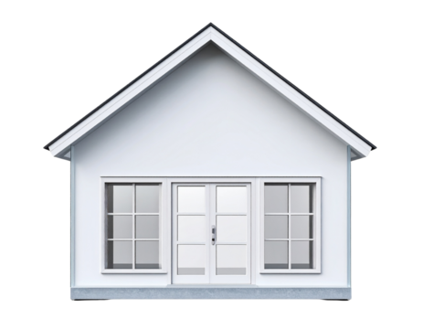 3D glassy home icon with soft shadows, isolated on a transparent background