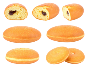 Collection Of Anpan Breads In Varying Angles Showing Cut Sections And Whole Breads Against Transparent Background