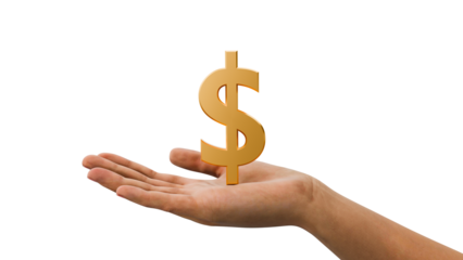 3D illustration of a hand with Dollar symbol in alpha transparent background PNG