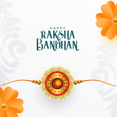 happy raksha bandhan greeting background with golden rakhi