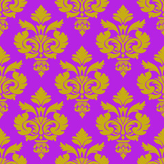 Purple Gold Damask Pattern Wallpaper - Luxury Damask Fabric Design - Vintage Damask Textile Print for Home Decor, Fashion Design, and Interior Decorating Projects