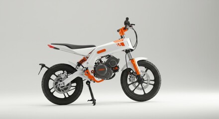 Fototapeta premium White and orange sports motorcycle on white and black background
