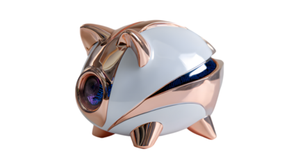 Stylish modern piggy bank in white and rose gold design