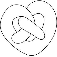 A simple illustration of a pretzel in the shape of a heart, perfect for romantic occasions or culinary themes. The design is minimalist and striking.
