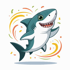 shark illustration character posing happy