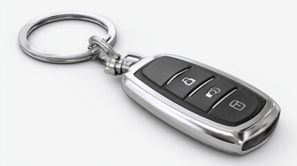 Car key with keyring on white