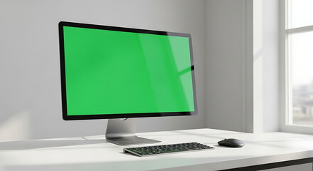 Fototapeta premium Black computer monitor and keyboard on an office desk display technology equipment