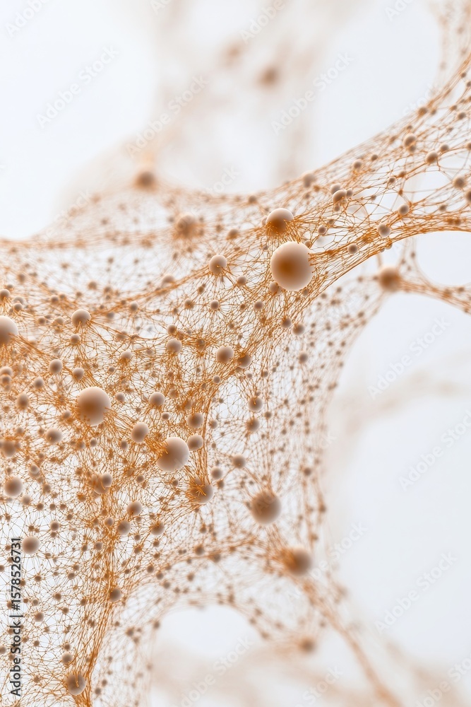 Poster complex arrangement of connected spheres forming a network. nodes linked with fine lines, abstract r