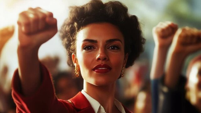 Determined female activist, symbol of resistance and empowerment