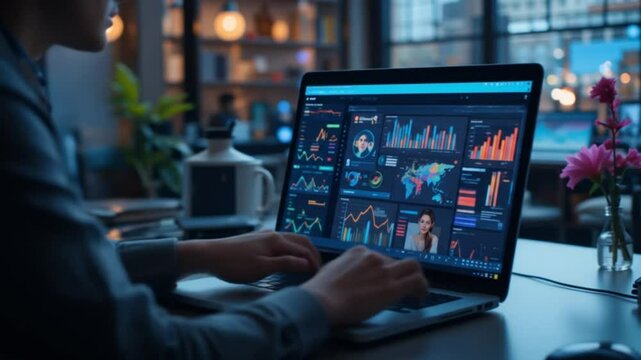Big data customer analysis and marketing strategy. Targeted customer profiles and behavioral analysis. Analysts use laptops to analyze customer data. 4k video - Powered by Adobe