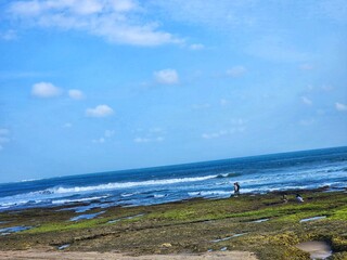 Ocean view with a serene sky and rocky beach