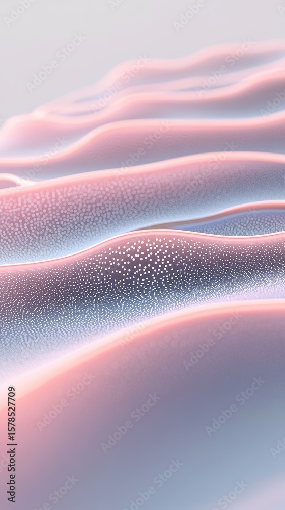 Poster Smooth pastel waves pattern. Soft pink flowing surface with distributed dots. Network imitation. Connection structure generated by networks. Elegant surface design.