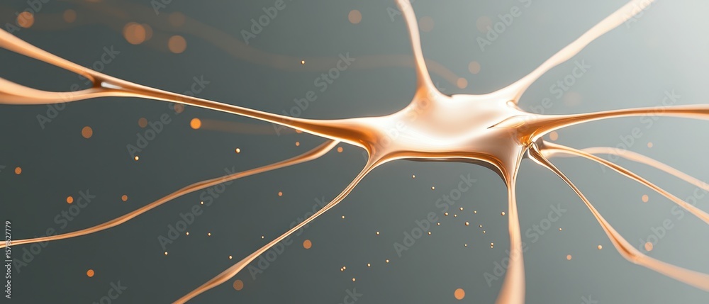 Poster golden network structure shows neural networks connecting with bright blurred dots on gray backgroun
