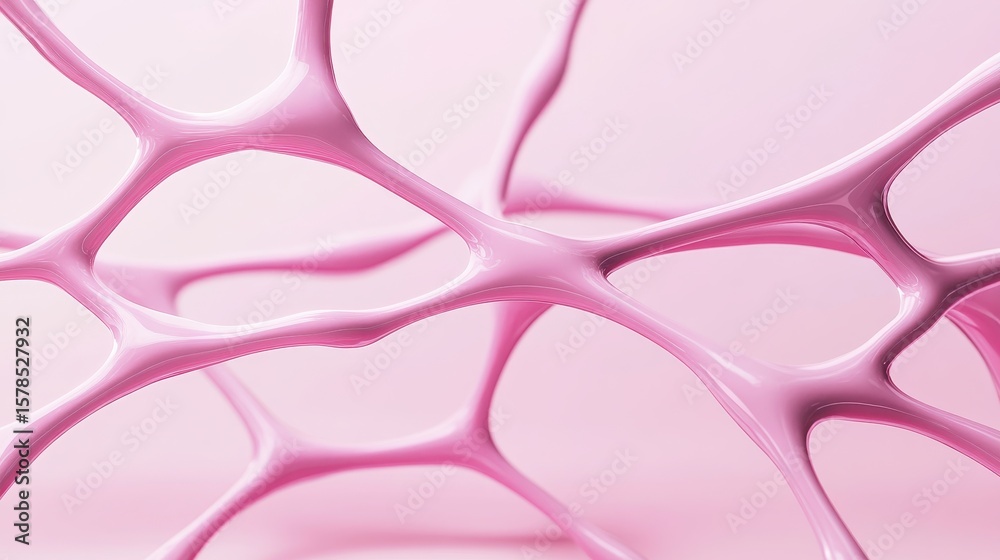 Poster interconnected pink structure. network formation. linked shapes. neural connections. complex system 