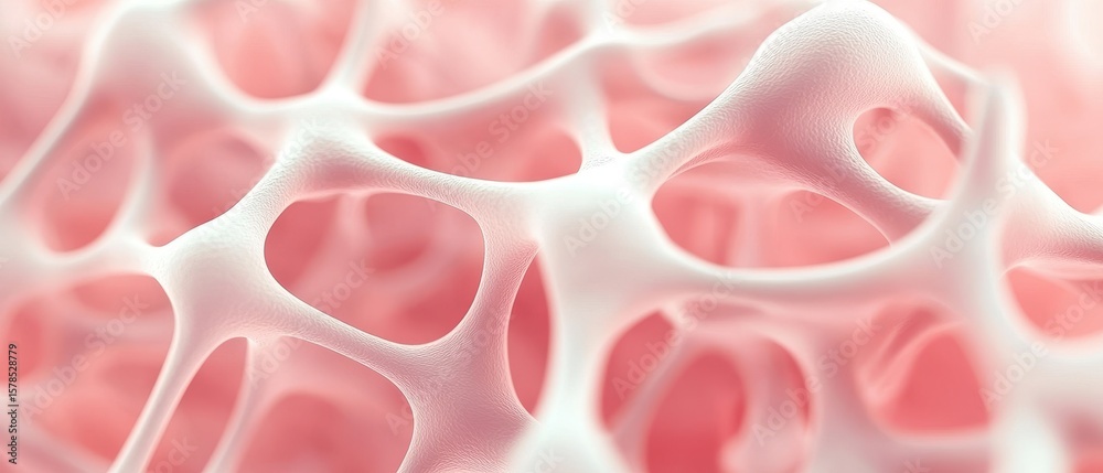 Poster interconnected white structure on light pink background. abstract network design. cells connected in