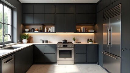 Fototapeta premium Modern Kitchen Interior with Kitchen Fixtures