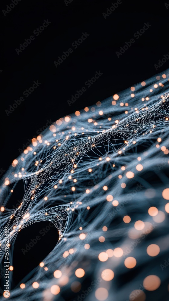 Poster abstract network of light nodes. artificial intelligence and computer science concepts. neural netwo