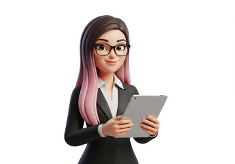Woman holding Tab Gadget Isolated Image, 3d Girl hold Gadget Tablet Image, 3d woman isolated, business, businesswoman, student, beauty, people