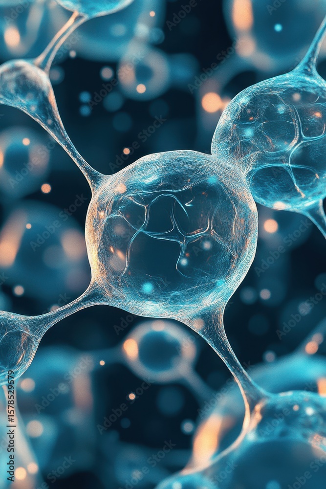 Poster connected abstract network nodes linking concept. blue color glow connecting dots structure. neural 