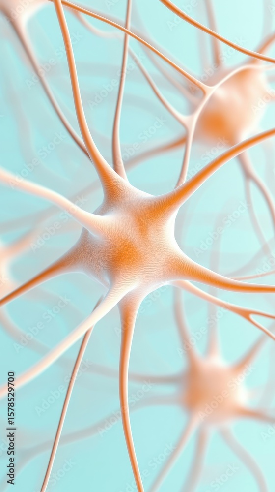Poster orange neural network nodes connecting on light blue background. interconnected system of artificial