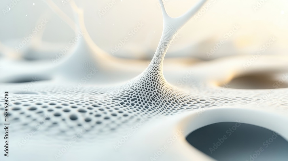 Poster white porous surface abstract concept. light shines on an intricate network structure. neural networ