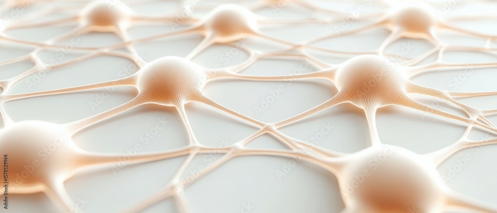 Poster abstract network connections with spherical nodes on bright surface. neural net visualization. digit