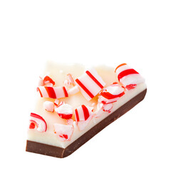 White and Dark Chocolate Peppermint Bark Piece Candy Cane Red White Sweet Treat Isolated on a transparent background