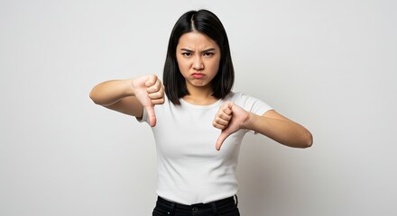 Disapproving woman strongly signals disagreement