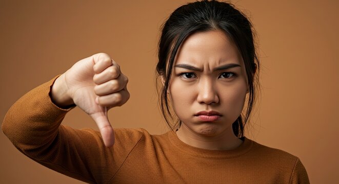 Stern disapproval Asian womans discontent