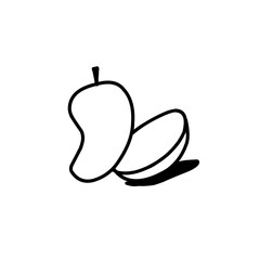 Simple black and white mango illustration isolated on white background, fruit design