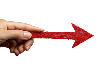 Hand Holding Red Crayon Arrow on Transparent Background