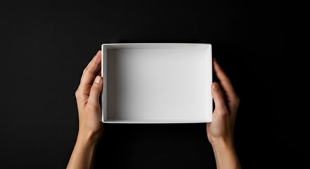Hands holding a blank open box
