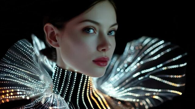 Woman in glowing light collar.