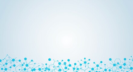 Abstract blue molecular network structure on a light blue gradient background