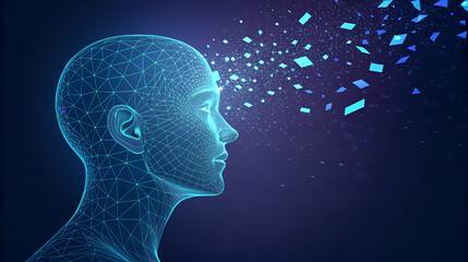 Obraz premium Digital Mind Profile View of a Human Head Rendered in Blue