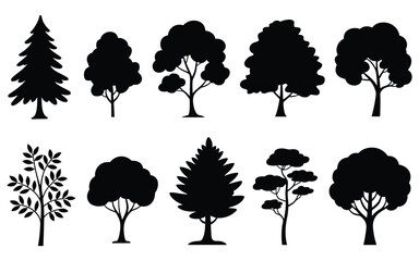 A set of black tree silhouettes