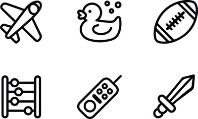 Children’s Toy Line Icons Set and Black Outline Vector.
