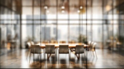 Defocused board meeting background behind glass wall