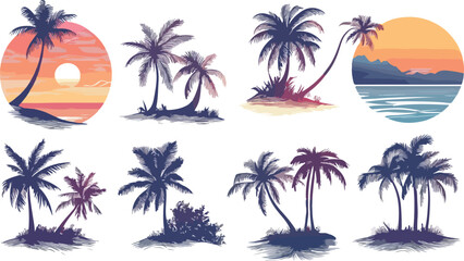 Obraz premium Tropical Palm Trees Silhouettes with Sunset and Ocean Views Collection