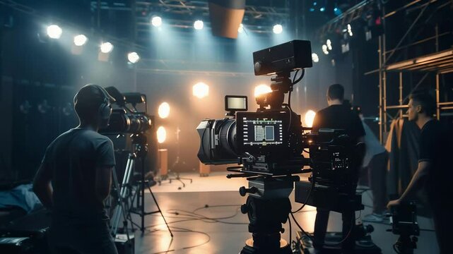 Behind the scenes of professional video production with camera crew and equipment