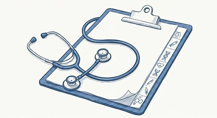 Doctor s stethoscope and medical icons on a clipboard sketch