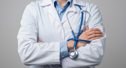 Doctor wearing a white coat with a stethoscope around their neck