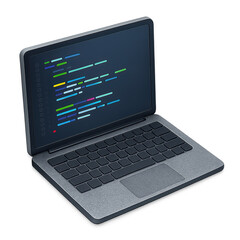 3D Icon of Laptop with Open Code Editor and Glowing Syntax Highlights