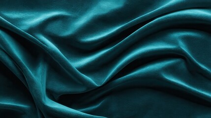 Obraz premium Teal velvet fabric forming soft folds: luxurious textile background