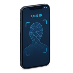3D Icon of Smartphone with Active Face ID Grid and User Outline