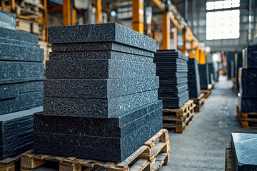 Industrial storage of large granite slabs in a warehouse