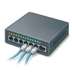 3D Icon of Network Switch Device with 8 LAN Ports and Active Status Lights