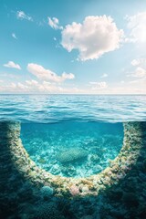 Fototapeta premium Underwater View of Vibrant Coral Reef Beneath Clear Ocean Surface